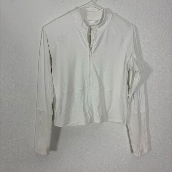 Lululemon White Half Zip Ribbed Sleeve Semi Cropped Workout Long Sleeve Top - Picture 1 of 5